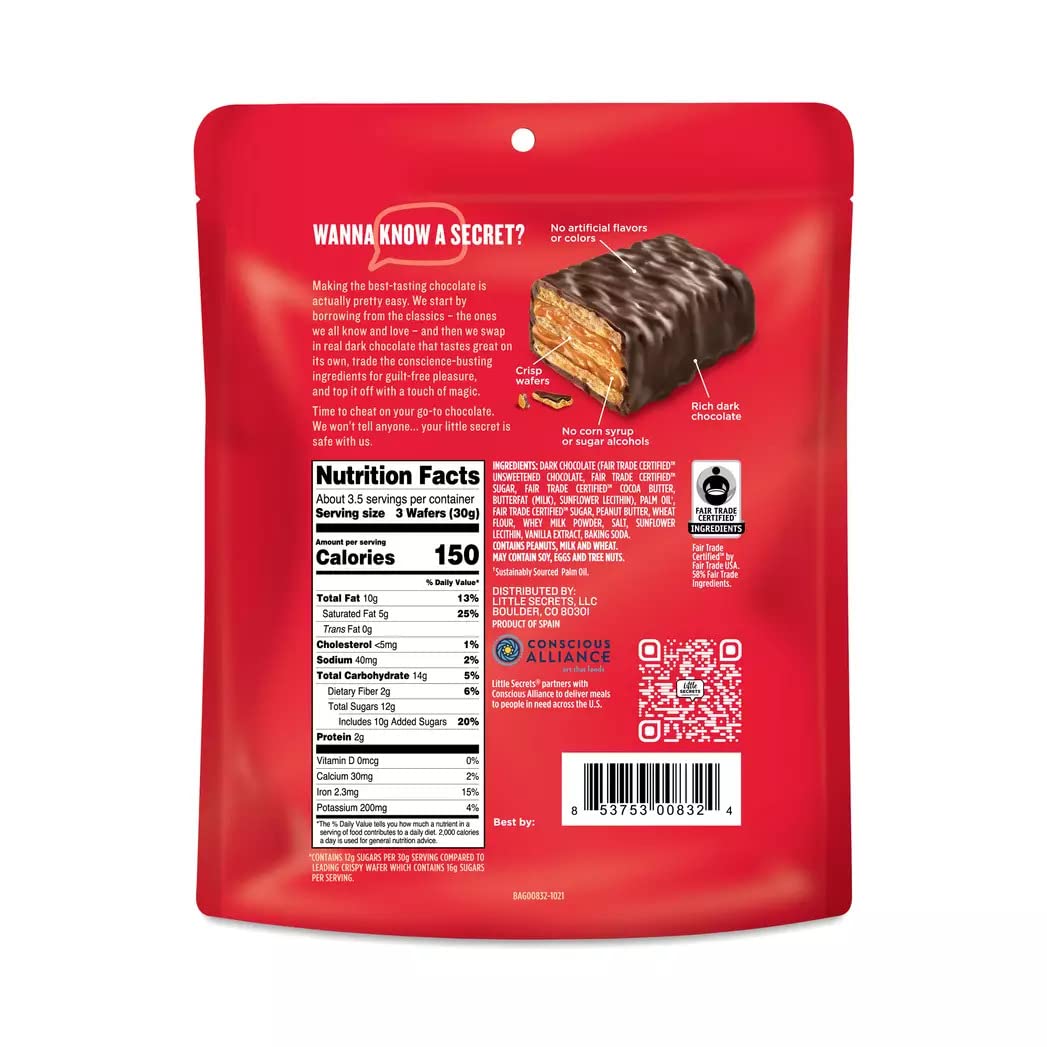 Little Secrets | MINI Crispy Wafers | 30% Less Sugar | Guilt-Free | Nothing Artificial (Peanut Butter & Dark Chocolate, 3-Pack (30 Minis))