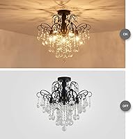 Vista 5 de WUZUPS Crystal Chandelier Flushmount Ceiling Light Modern Lighting Fixture for Bedroom Hallway Bar Kitchen Bathroom, H 17.5'' x W 19.3'', E12 Base