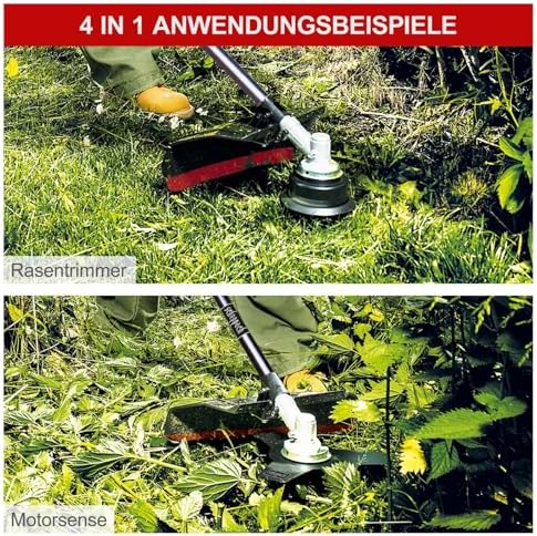 Bild 5 - Scheppach Benzin Motorsense MFH5200-4P (1,8 PS, 4in1 Multitool für Garten - Rasentrimmer, Heckenschere, Hochentaster, Kettensäge, 250mm Schwert/Kette, schwenkbar) inkl. 2 Tricord Fadenspulen