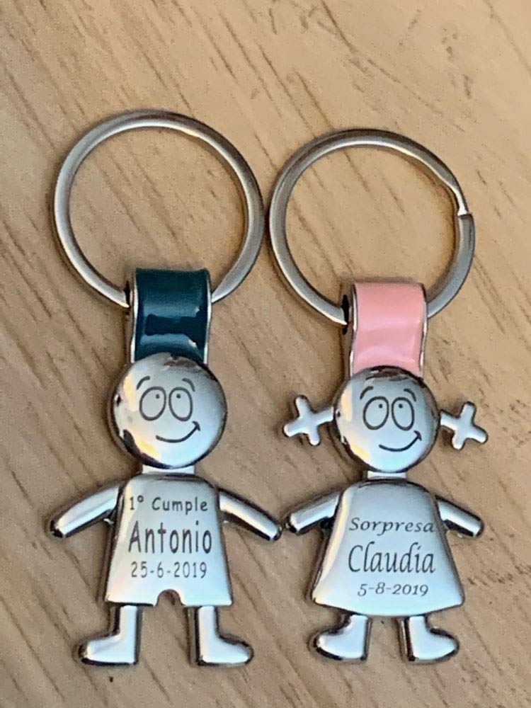 regalo grabado - Llaveros Personalizados Forma Niño, Niña con Texto y Carita elegida | Ideal para Comunión, Bautizo, Cumpleaños, Evento | Metal macizo | Unidades