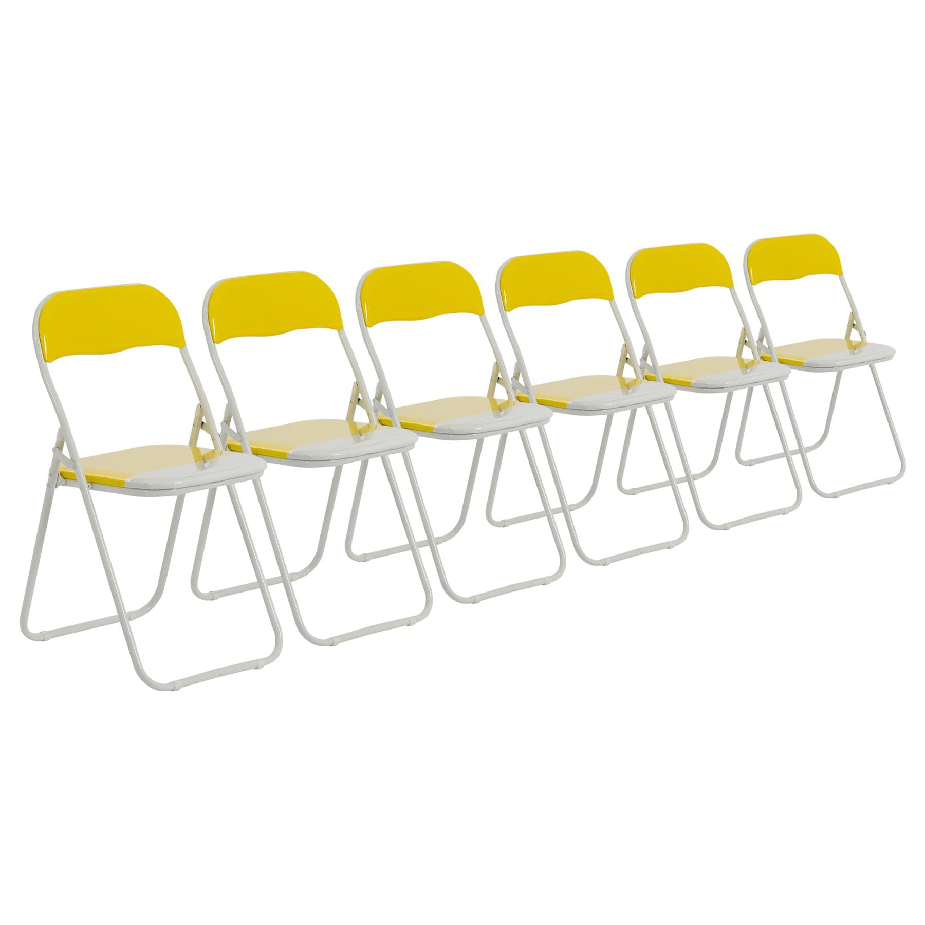 Harbour Housewares Padded Folding Chairs - Yellow - Pack of 6 - Easy Store Metal Frame Foldable Desk Chair for Office, Dining, Kitchen