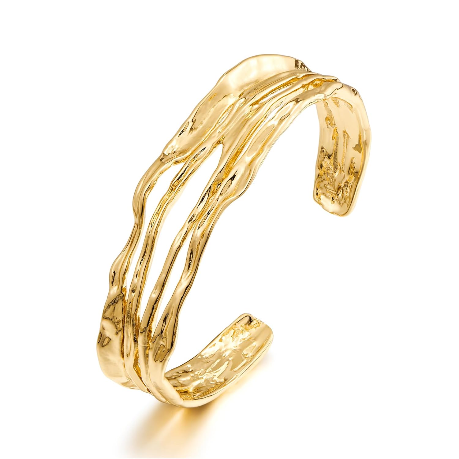 Gold Cuff Bracelet for Women Chunky Multi-layer Cross Wire Open Bracelet Hollow Wide Cuff Bracelets Adjustable Gold Open