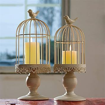 WEISIPU Vintage Wrought Iron Decoration Birdcage Candle Holders, Wedding & Birthday Supplies (Small)