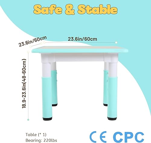 Miniatura 6 de FUNLIO Mesa ajustable para niños, mesa de 3 niveles de altura ajustable para niños de 3 a 8 años, mesa infantil fácil de limpiar, para