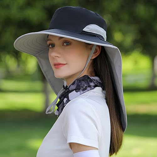 Miniatura 3 de HUAMULAN Sombrero de sol de ala grande para mujer con solapa para el cuello, sombrero de secado rápido para senderismo, pesca, safari, UPF 50+