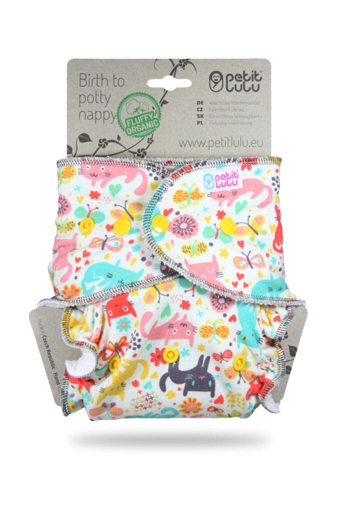Petit Lulu Pannolino Mutandina Bambù Fitted Taglia Unica Bottoni Fluffy Organic Pannolini lavabili