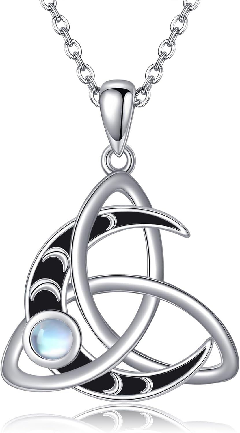 Celtic knot Moon/Om Black Onyx Necklace 925 Sterling Silver Celtic knot Triquetra Pendant Jewelry Gifts for Women