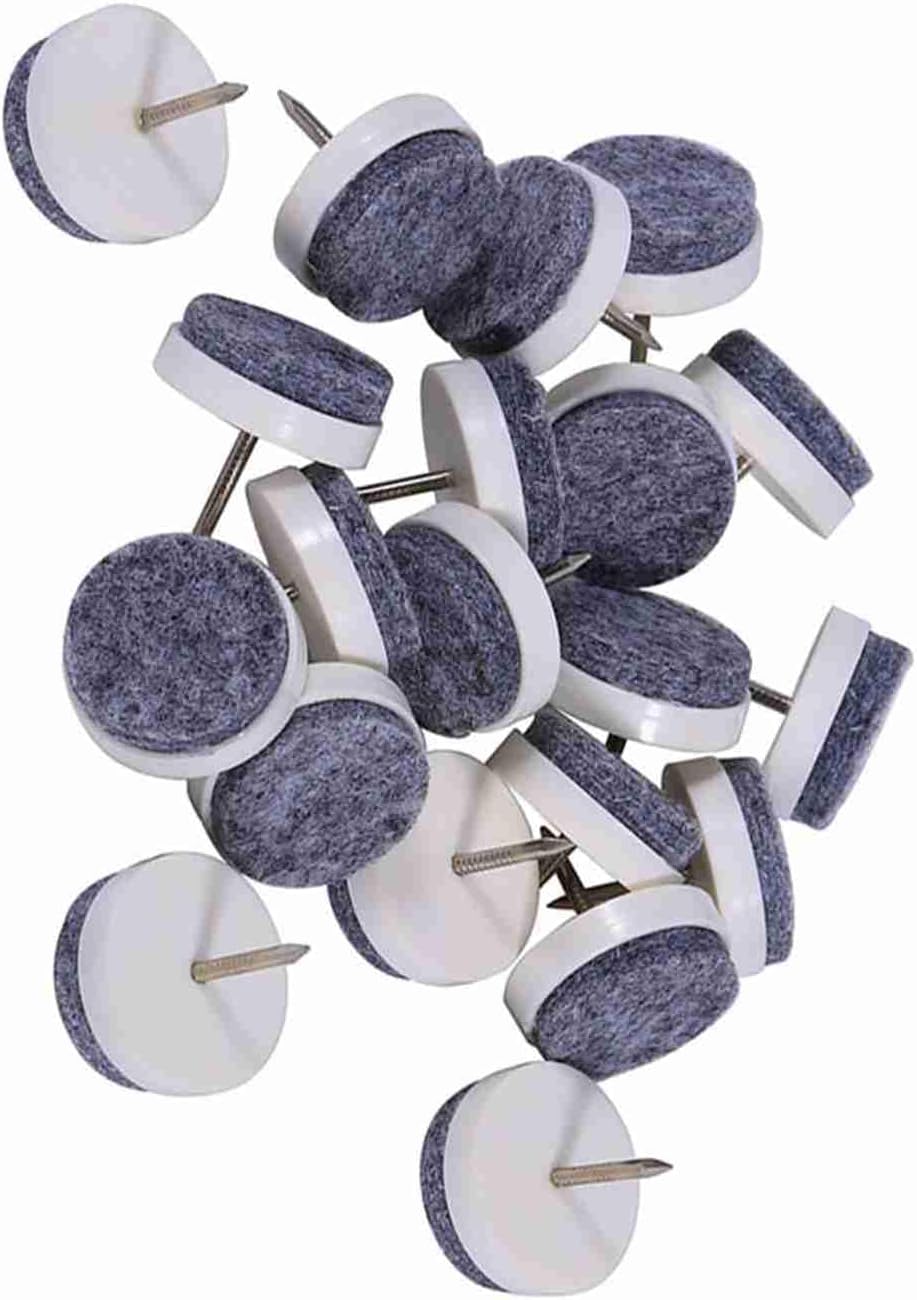 Eujgoov 20pcs Round Felt Furniture Pads Nail On Sliders for Hardwood Floor Protection Chair Glides for Tables Sofa Legs with Plastic + Felt + Metal (White)