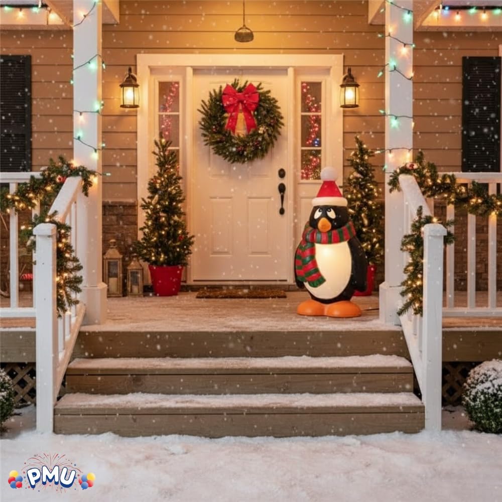 PMU Christmas Blow Mold Penguin with Hat and Scarf – 28" LED Christmas Decoration for Home, Lawn, Yard, Indoor & Outdoor