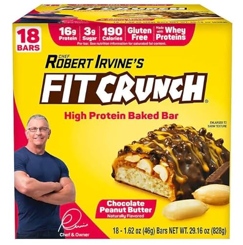 Chef Robert Irvine’s Fitcrunch Whey Protein Bars, 18-count, 1.62oz, Chocolate Peanut Butter