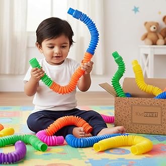 Pop Tube Sensory Fidget Toy | Multi-Colour Stretchable Pipes | Bendable Finger Toy for Toddlers | Decompression Anxiety Stress Relief Toy (Pack of 6)