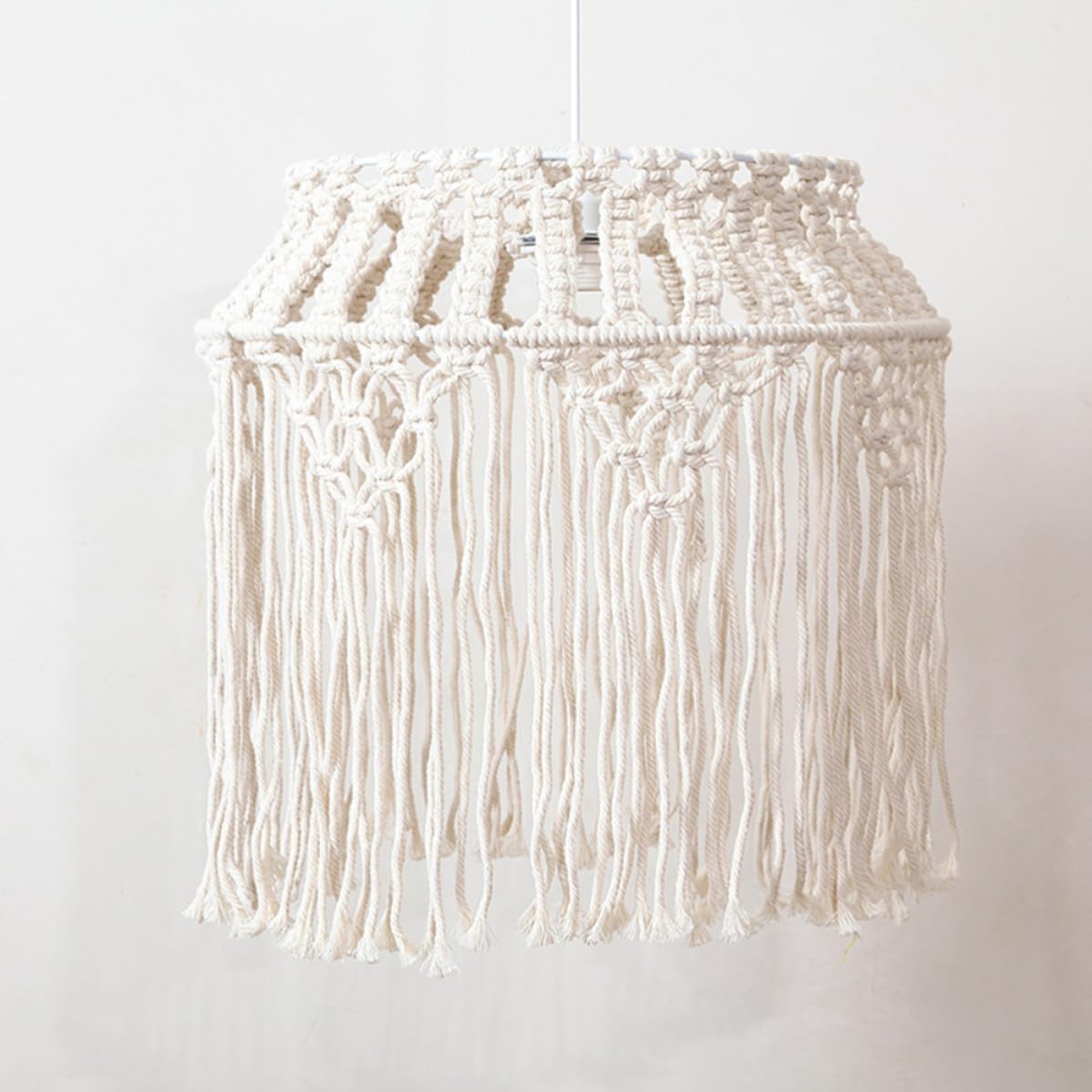 SECFOU Paralume da Sospensione in Corda di Cotone Beige Stile Macramè Intrecciato, Facile da Rimuovere che Ammorbidisce la Luce per Soggiorno e Camera da Letto