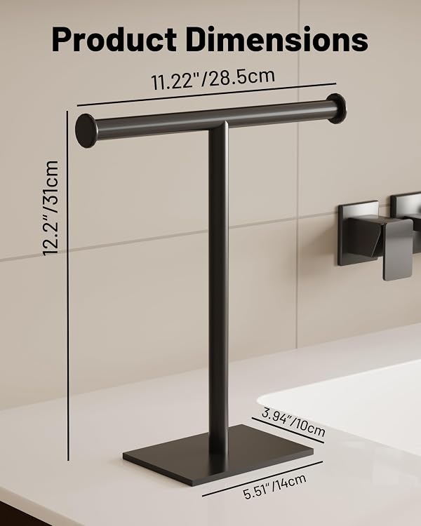 MIROAMZ Hand Towel Holder for Bathroom, T-Shape Freestanding CountertopTowel Rack, SUS304 Stainless Steel Face Towel Holder Stand for Kitchen Vanity (Matte Black) by MIROAMZ - Used condition - Image 6