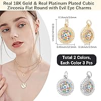 Vista 35 de Beebeecraft 5Pcs/Box Evil Eye Charms 18K Gold Plated Brass Flat Round with Blue Cubic Zirconia Turkish Evil Eye Pendants Jewelry Making Findings for
