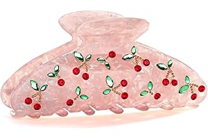 Cherry Pretty Pink Rhinestone Pattern Acrylic Hair Clips