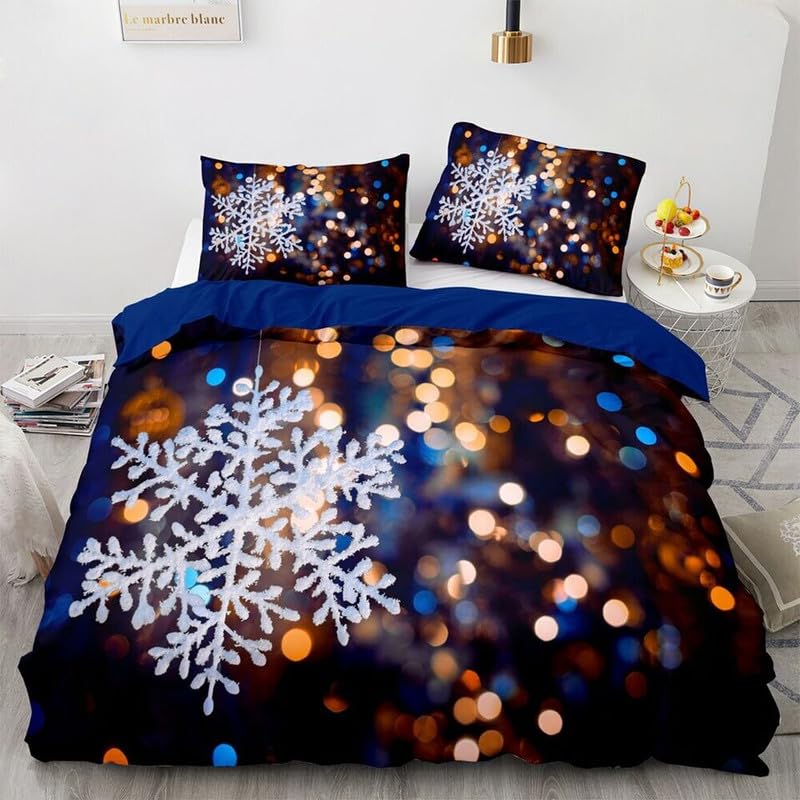 Parure de lit 240 x 260 flocons de neige bleus housse couette microfibre 110g