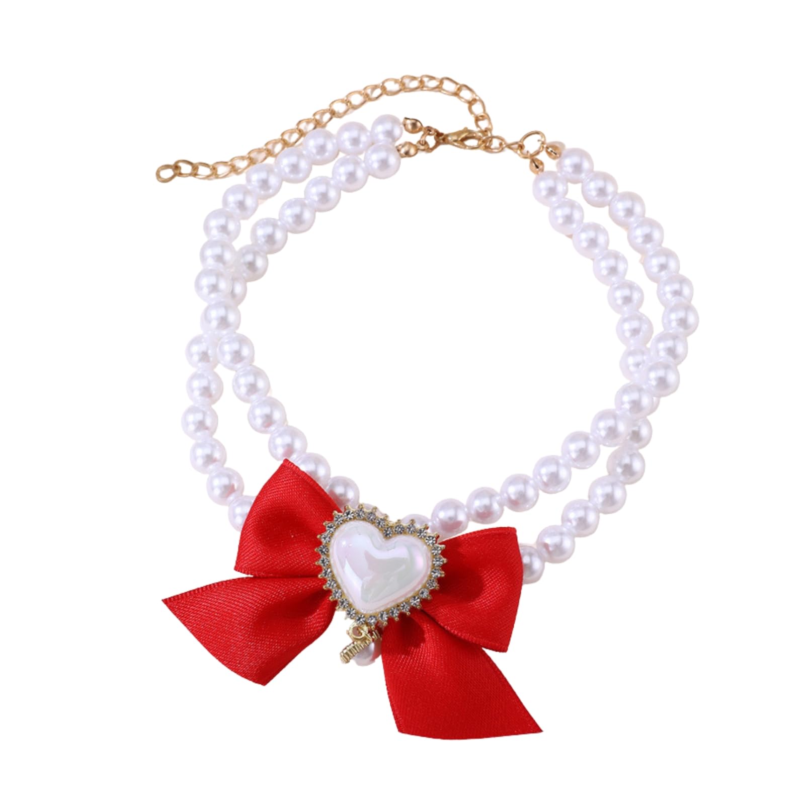 BT Bear Pet necklace, Cat Pearl Bow Necklace,Dog Necklace Princess Pet collar Cat Necklace for Cat Puppy Small Dogs,Red S