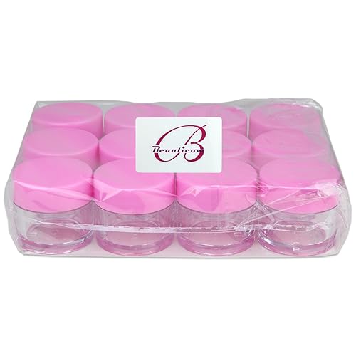 Miniatura 7 de Beauticom - Tarros de plástico transparente de pared gruesa a prueba de fugas, 0.25 oz0.2 fl oz (cantidad 12 paquetes) con tapas rosas para