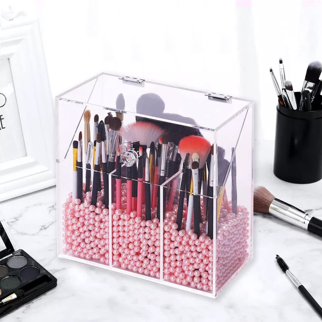 Porta pennelli per trucco con coperchio Scomparto per pennelli per trucco in acrilico trasparente Scatola per cosmetici