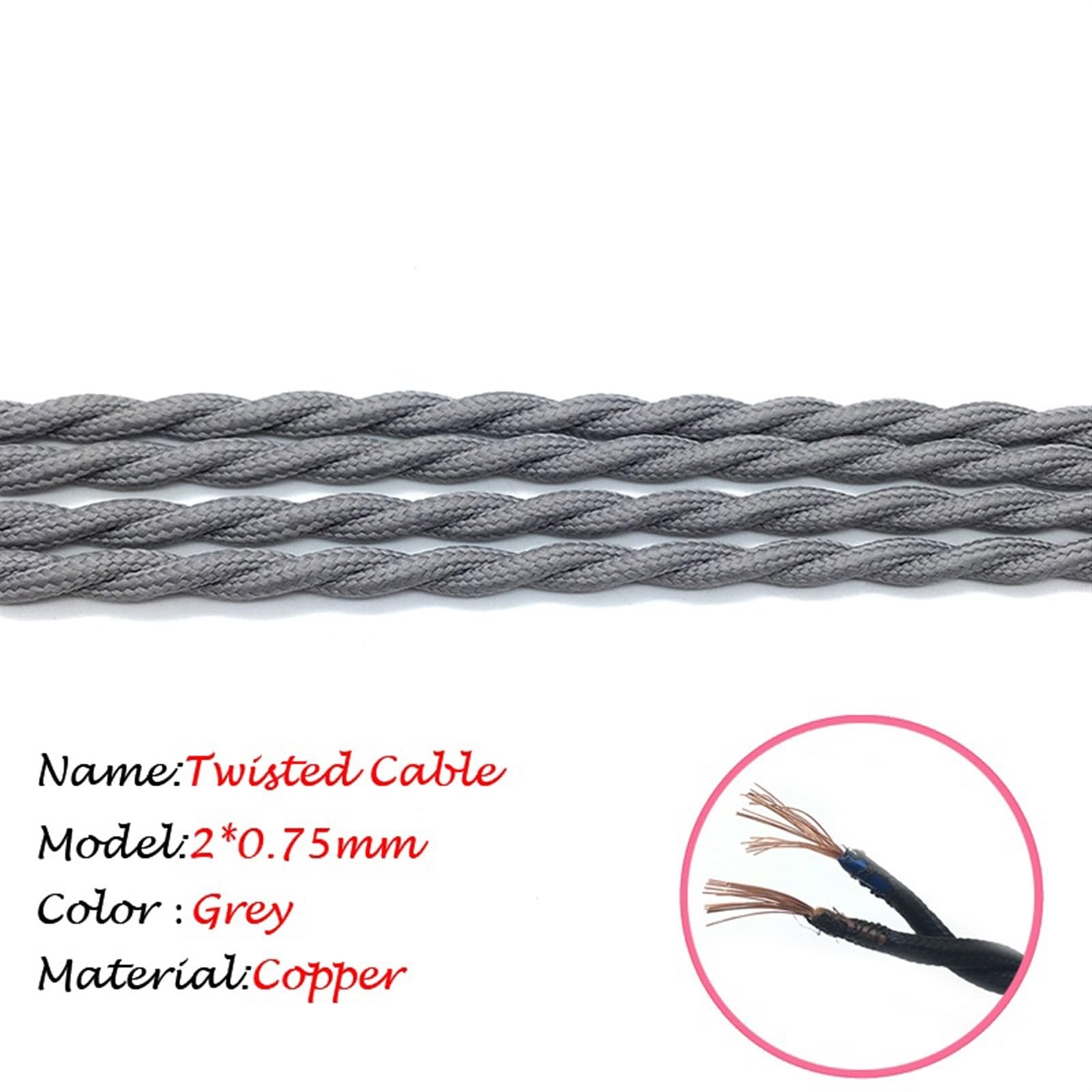 fili, Stile Cavo elettrico intrecciato decorativo lampada tessile(Grey,10Meter 18 AWG)