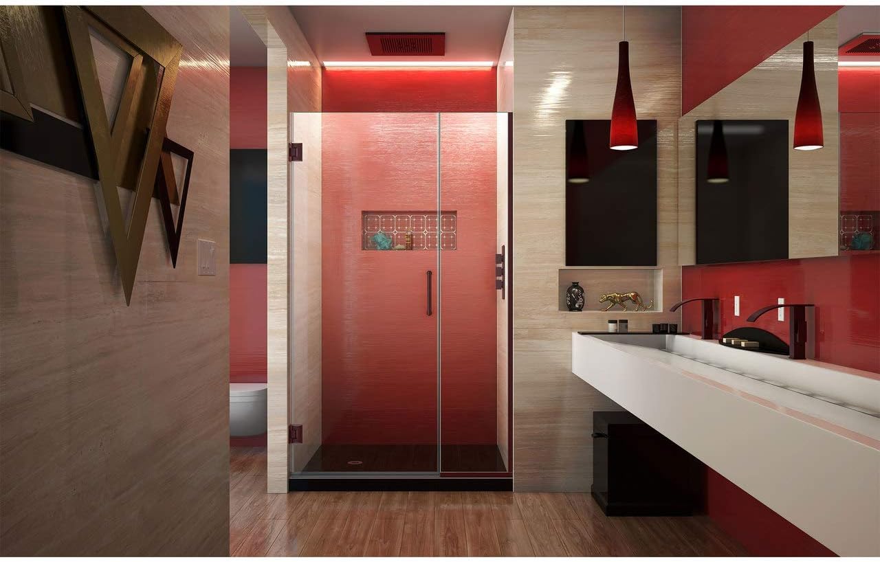 DreamLine Unidoor Plus 39-39 1/2 in. W x 72 in. H Frameless Hinged Shower Door in Oil Rubbed Bronze, SHDR-243907210-06