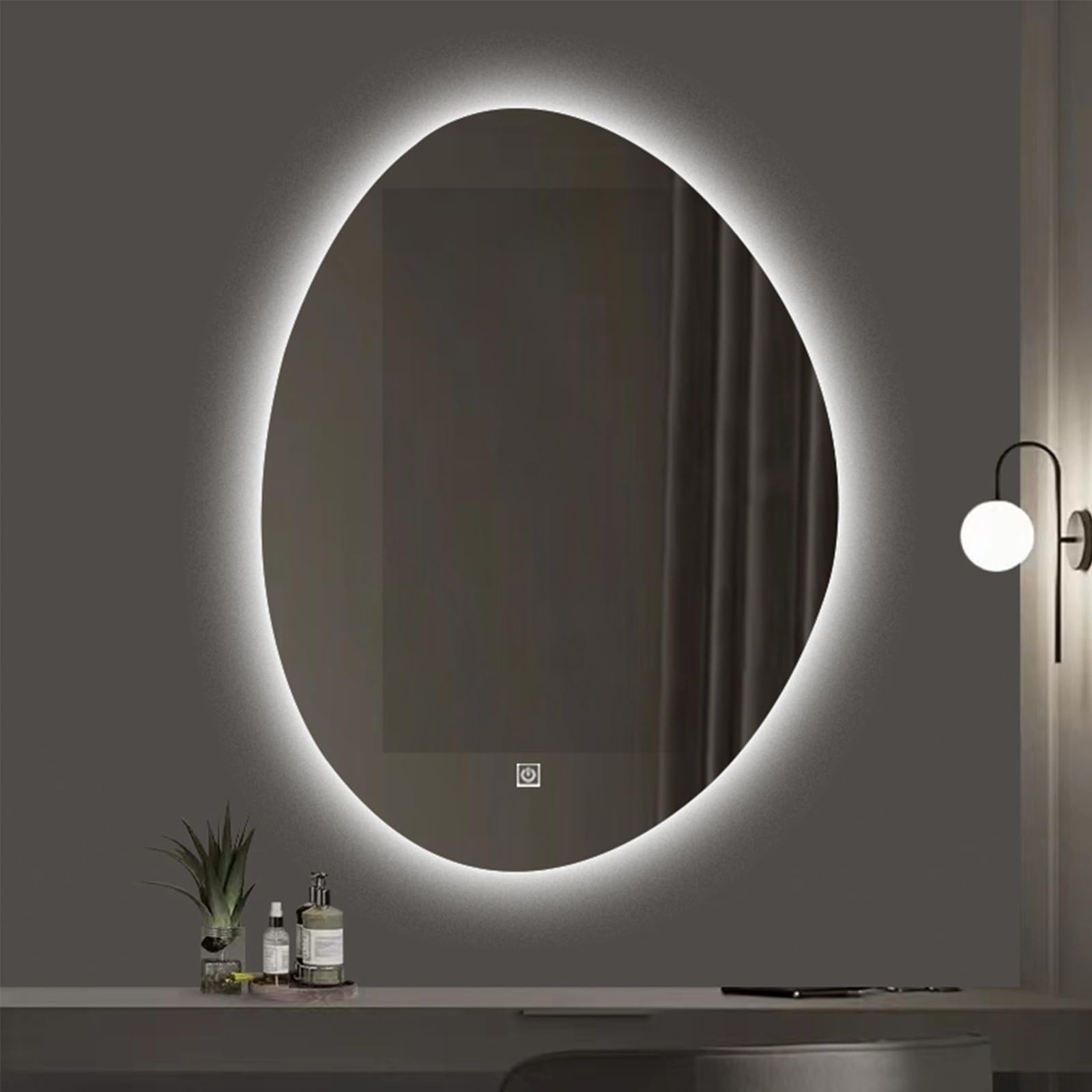 WJFTODAY LED Bathroom Mirror with Lights - Irregular Wall-Mounted Vanity Mirror, Touch Switch, Stepless Dimming, Stylish Decorative Funky Mirror for Modern Home Decor