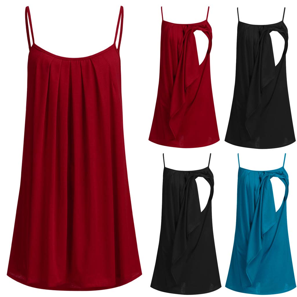 T Shirt Femme pour Allaitement Vêtements Bretelles Tops Enceinte Maternité Solide Volants Femmes sans Manches Nusring Maternité Blouse