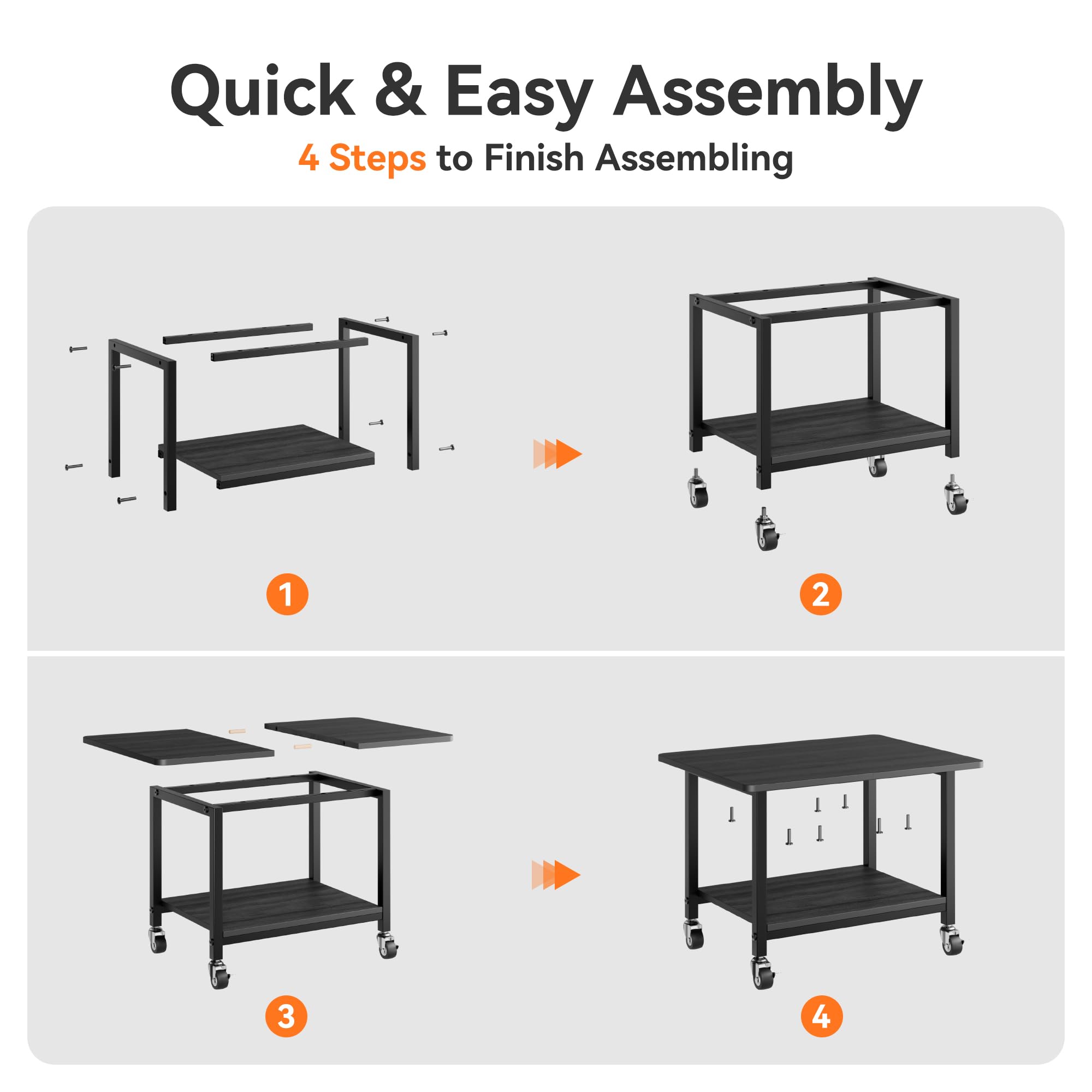 niffgaff Soporte para impresora con ruedas bloqueables, carrito de impresora rodante de 2 niveles con estante de almacenamiento, mesa compacta de madera y metal para oficina en casa, negro, 20.1 x