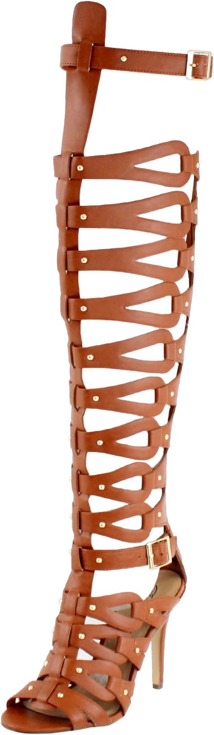 Room Of Fashion Studded Knee High Strappy Gladiator Sandals Boots,Diva-22