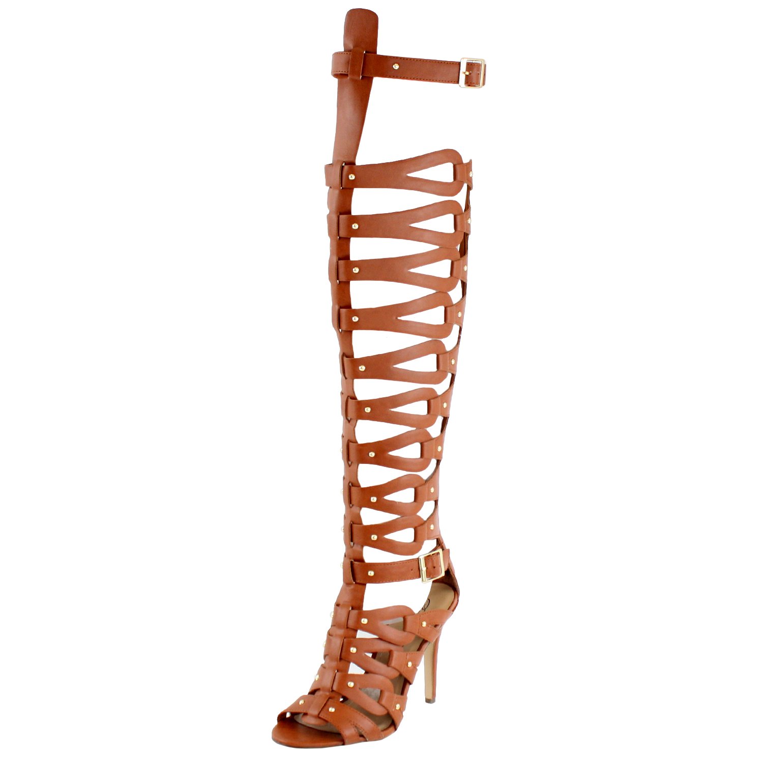 Room Of Fashion Studded Knee High Strappy Gladiator Sandals Boots,Diva-22