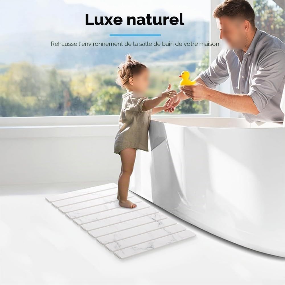 Tapis de séchage en pierre de diatomite pour comptoir de cuisine, tapis pliable absorbant la terre de diatomée, tapis égouttoir réutilisable pour vaisselle, bouteilles, tasses (blanc marbre L11)