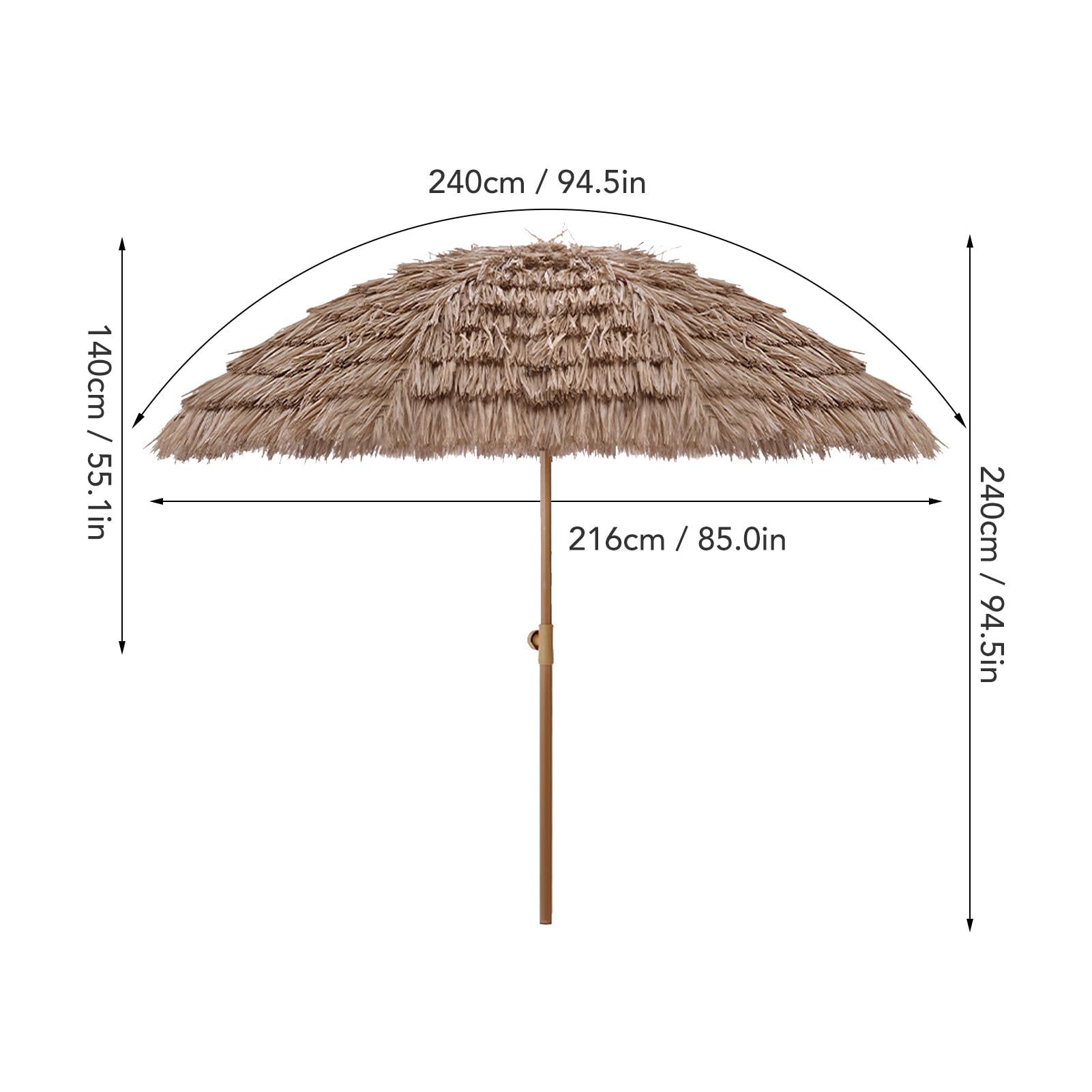 Cryfokt Parasol ze Strzechy o Regulowanej Wysokości, Uchylny, Odporny na Słońce Parasol ze Słomy do Ogrodu na Zewnątrz, Tkanina Poliestrowa