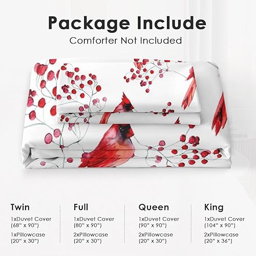 Miniatura 6 de Juego de funda de edredón, bonito juego de ropa de cama de invierno con pájaros cardenales para niños y adultos, decoración de dormitorio, juego de