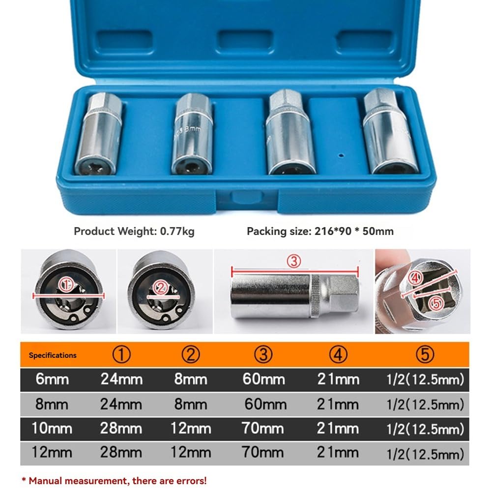 Juego de 4 extractores de espárragos, Dado de extracción de espárragos Rotos, Herramienta métrica para espárragos, Tuerca de accionamiento, Extractor de espárragos