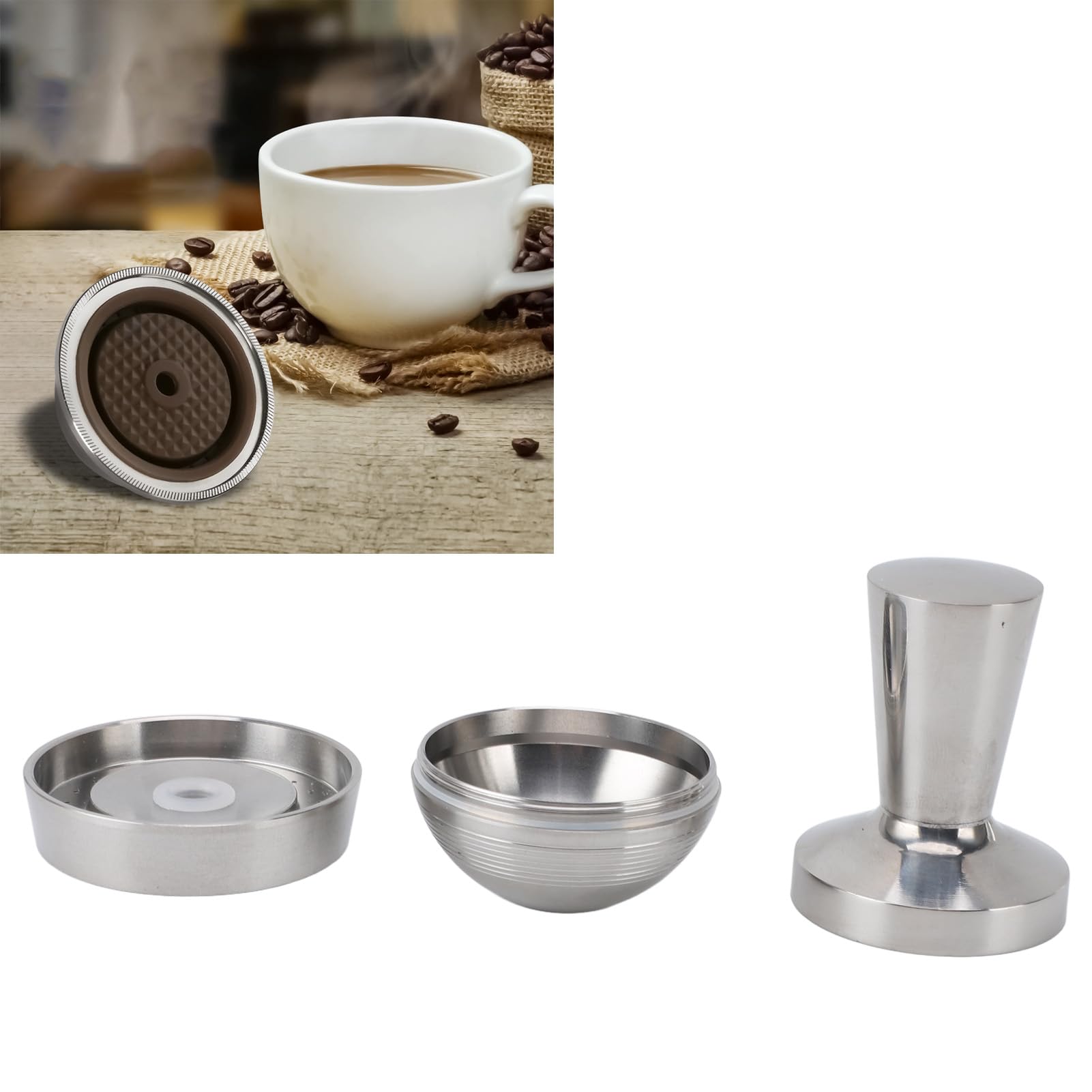 Cápsulas reutilizables de acero inoxidable, cápsulas de café recargables Cápsulas de café reutilizables multifuncionales de acero inoxidable y compactador de café con cepillo de