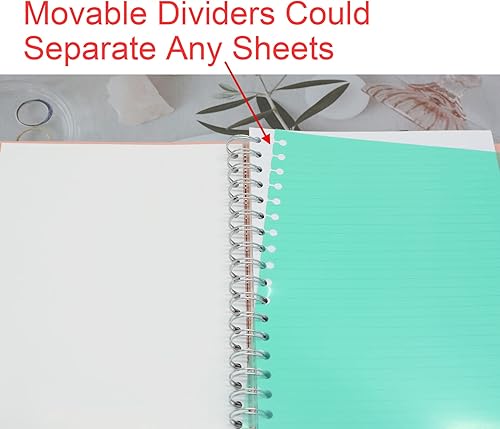 Miniatura 4 de YIKANGHENG Cuaderno de 5 materias, 1 cuaderno rosa de 10 x 7 pulgadas en espiral B5 con tapa blanda de plástico impermeable, 300 páginas de 2.82 ozm