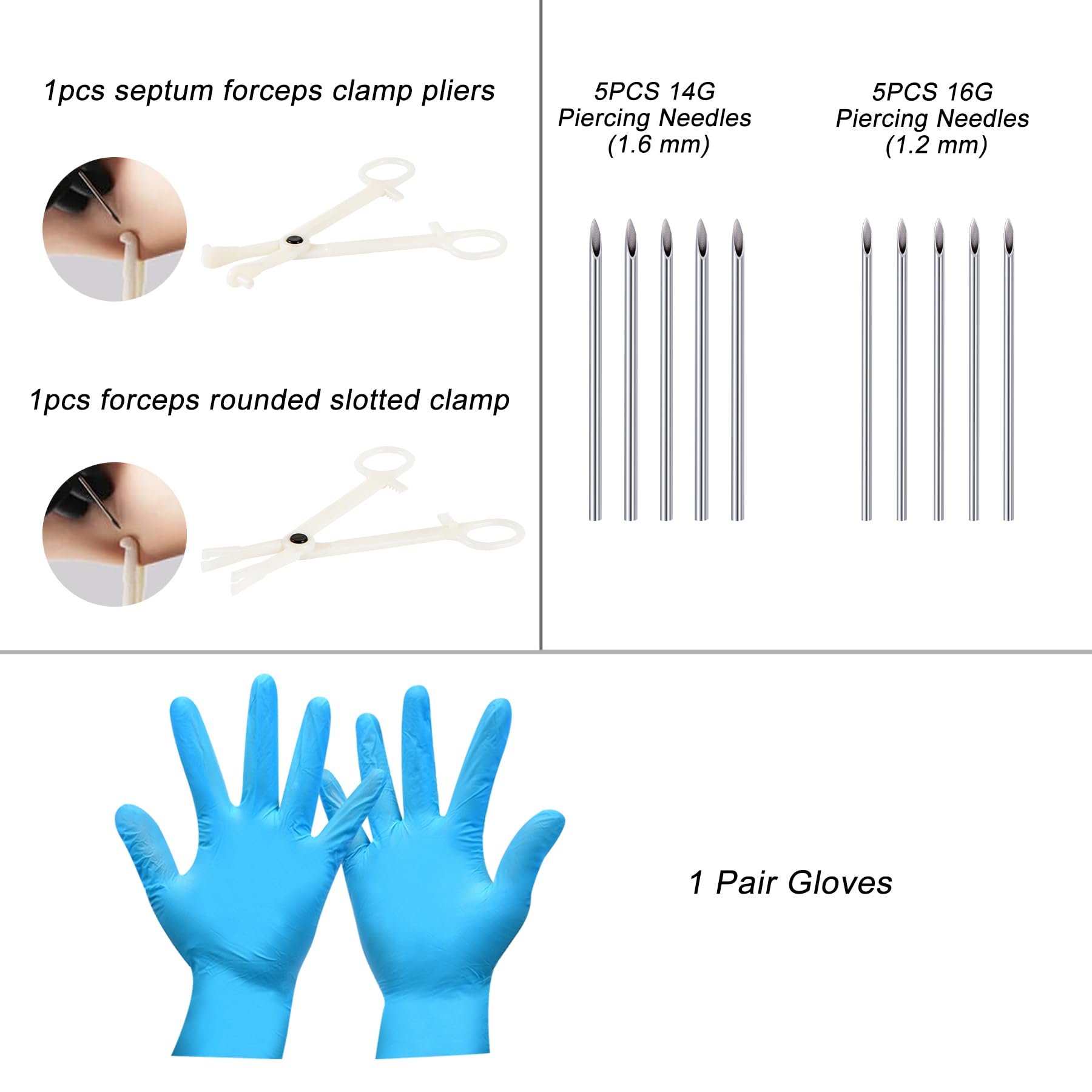 AceFun Profesjonalny zestaw do piercingu ciała, 14 G, 16 g, 18 g, 20 g, ze stali nierdzewnej, do uszu, nosa, przegrody nosowej, pępka, warg, brwi, brwi, biżuteria do ciała