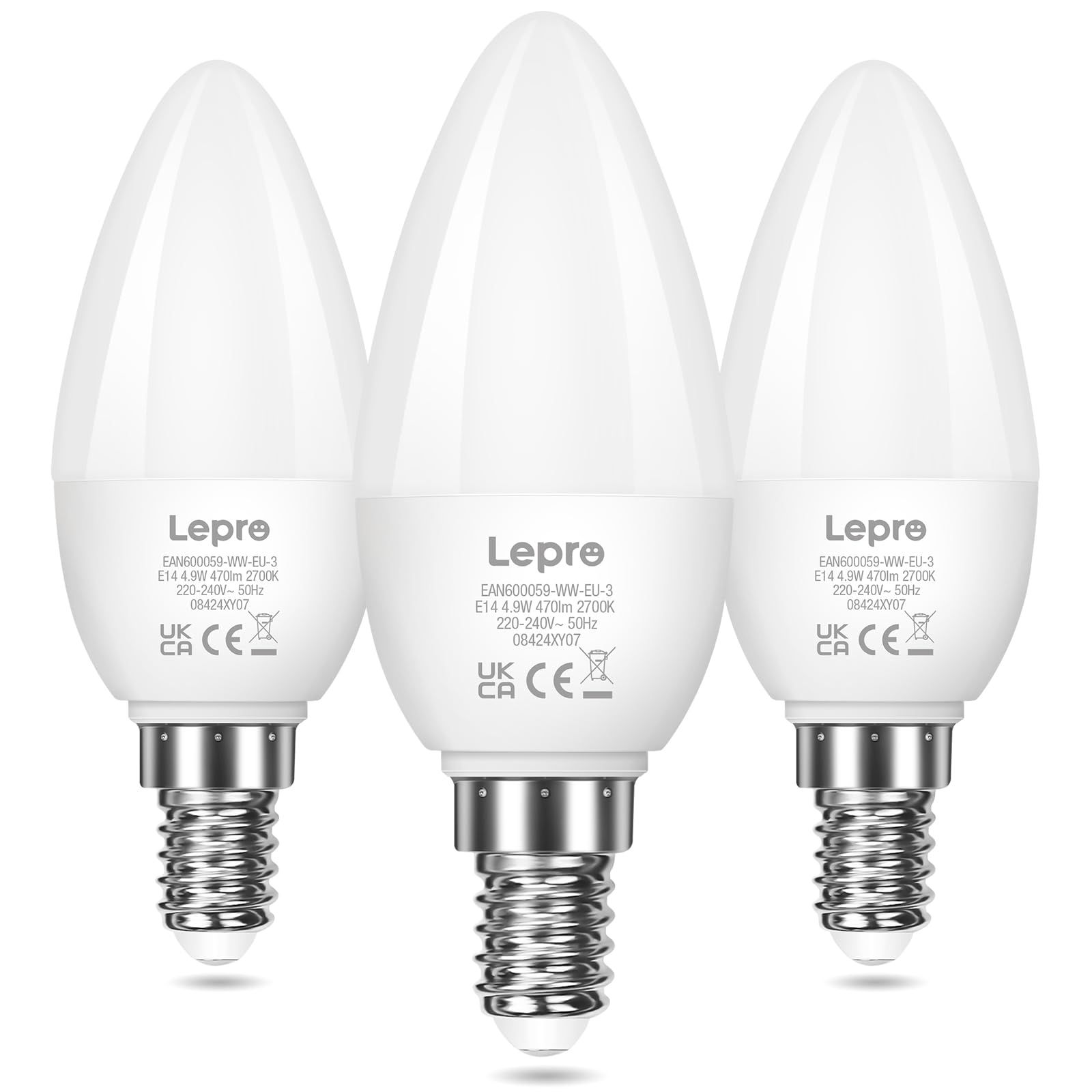 Lepro E14 LED Warmweiss, Glühbirne E14, 4.9W 470 Lumen, ersetzt 40W Glühlampe, C37 2700K Warmweiß Kerzenleuchten Nicht Dimmbar, 200° Leuchtmittel, 3 Stück