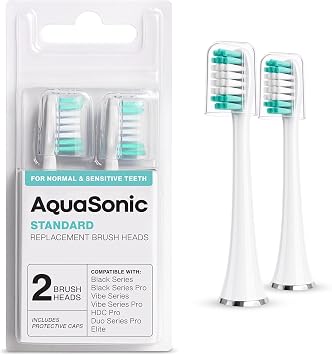 AquaSonic Genuine Standard Replacement Brush Heads, White, 2 Pack