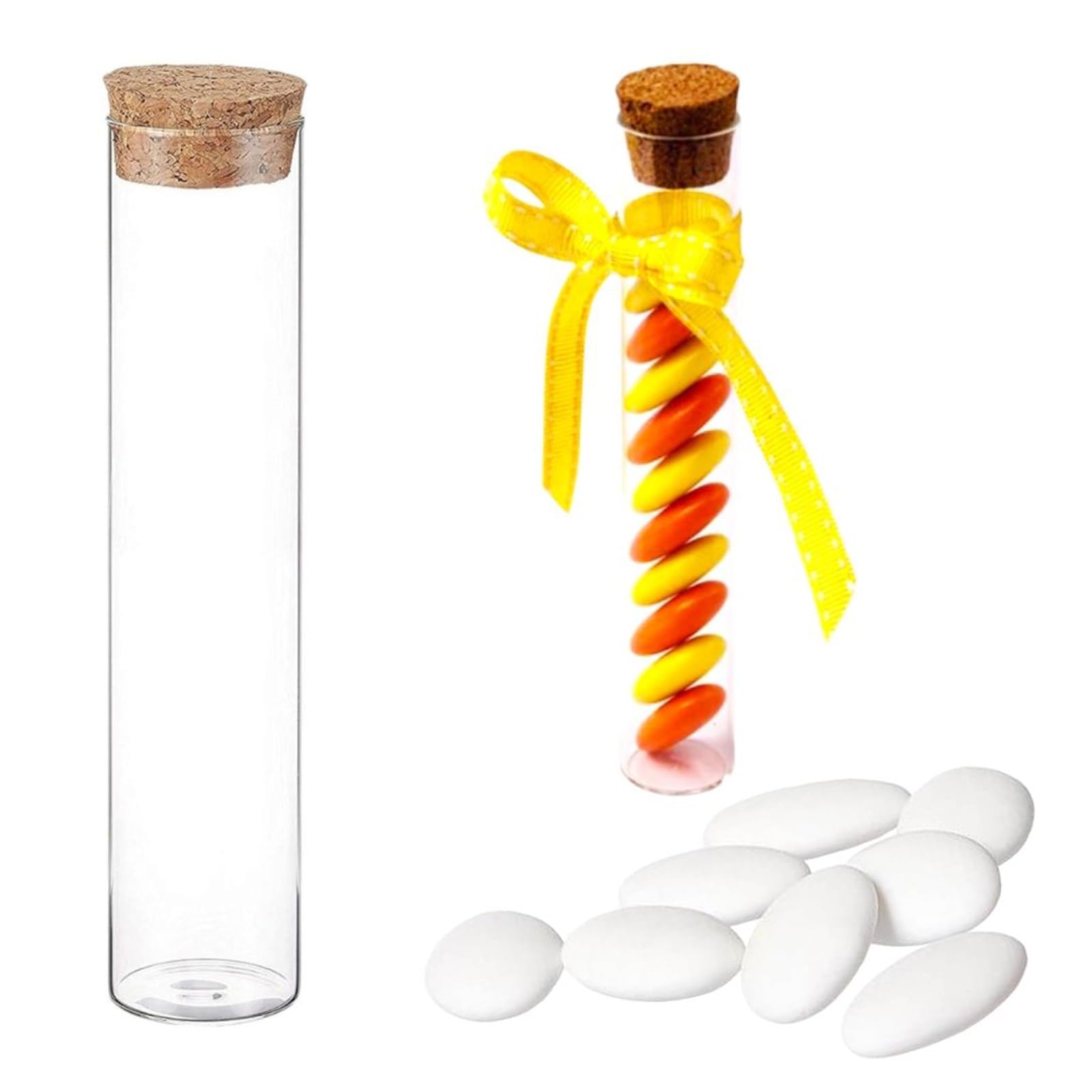 Doni Bomboniere 96 pz Bottigliette in Vetro con Tappo in Sughero h. 10 cm Portaconfetti Modello Provetta Eventi Anniversario Matrimonio Battesimo Laurea Nascita Party Regalo Gadget