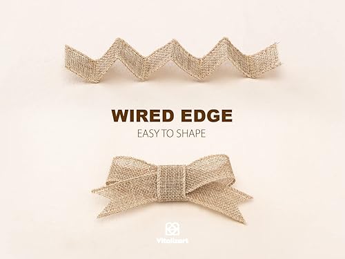 Miniatura 9 de Vitalizart Cinta de arpillera con alambre de 1.0 pulgadas x 12 yardas, cinta de yute natural para envolver regalos, decoración del hogar, decoración