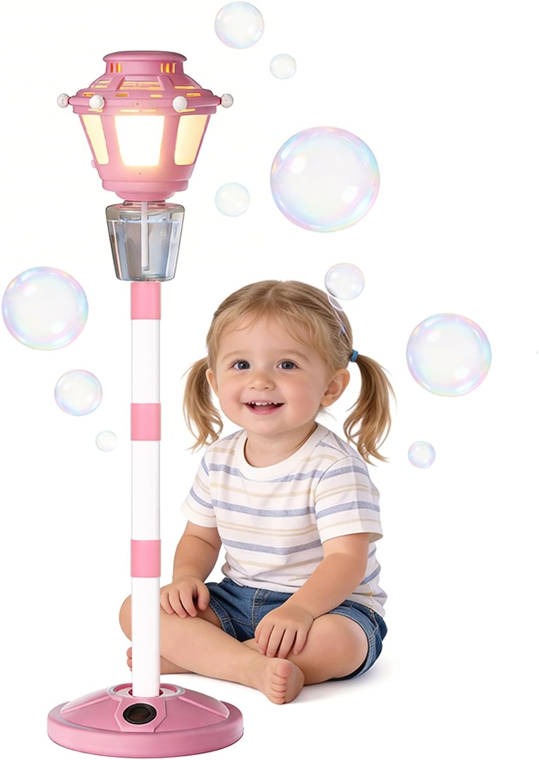 BBnote Street Lamp Bubble Machine with Light & Music, Rechargeable Outdoor Summer Bubbles Toys for Kids & Adults, Bubble Blower and Wand Toy, Birthday Christmas Party Gifts for Toddlers Teens