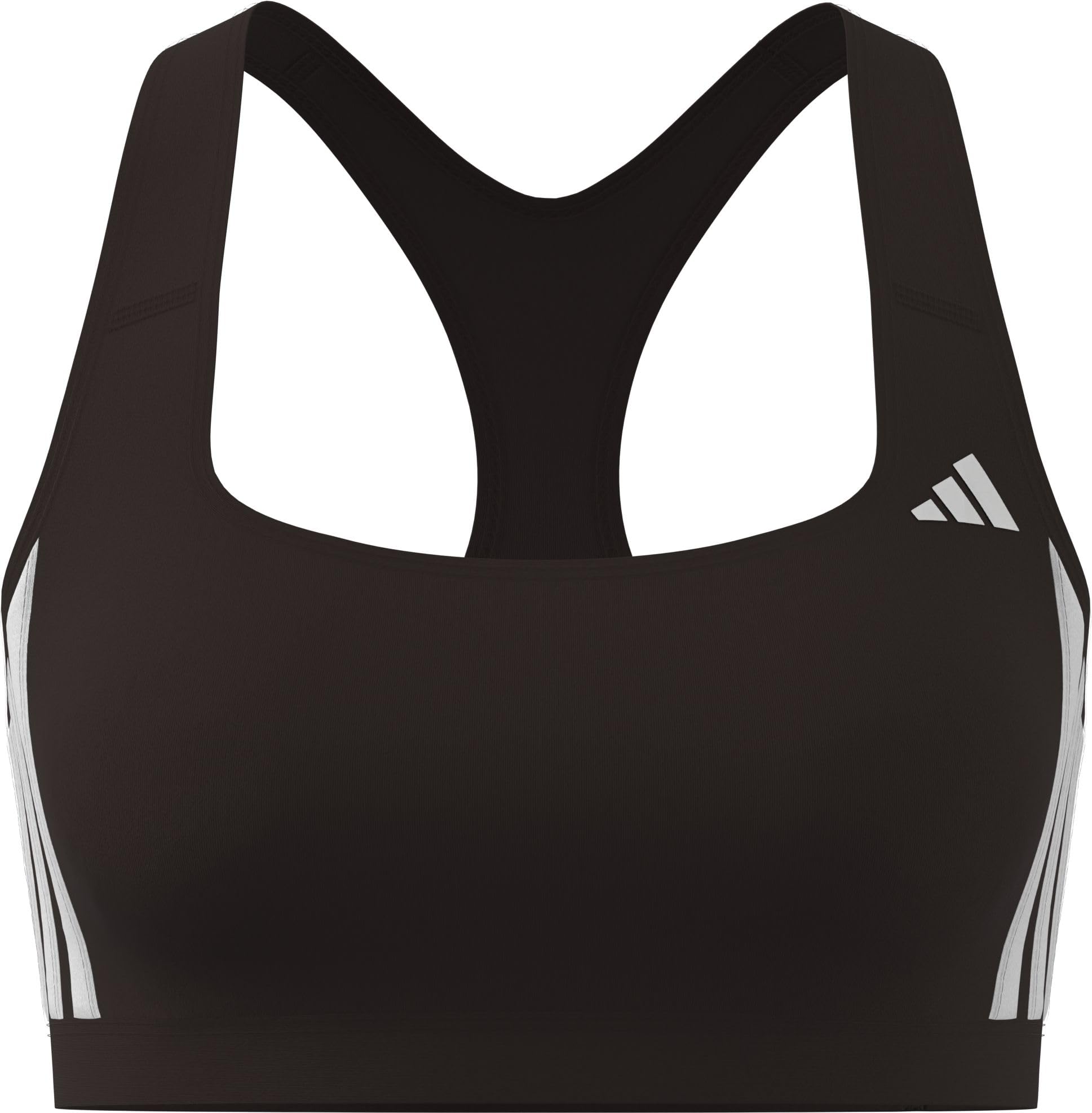 adidas dames Optime Essentials Workout 3-Stripes Medium Support Bra, Aurora Coffee Met./white, S