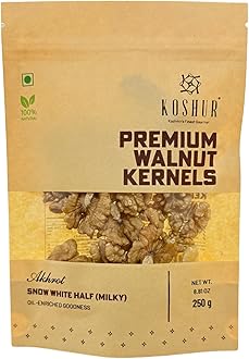 Koshur Kashmiri Walnut Kernels Snow White Half Milky 250g (Pack of 1), Pure & Natural Akhrot, High in Protein, Vitamins, Omega 3 Fatty Acids, Premium Dry Fruits and Nuts