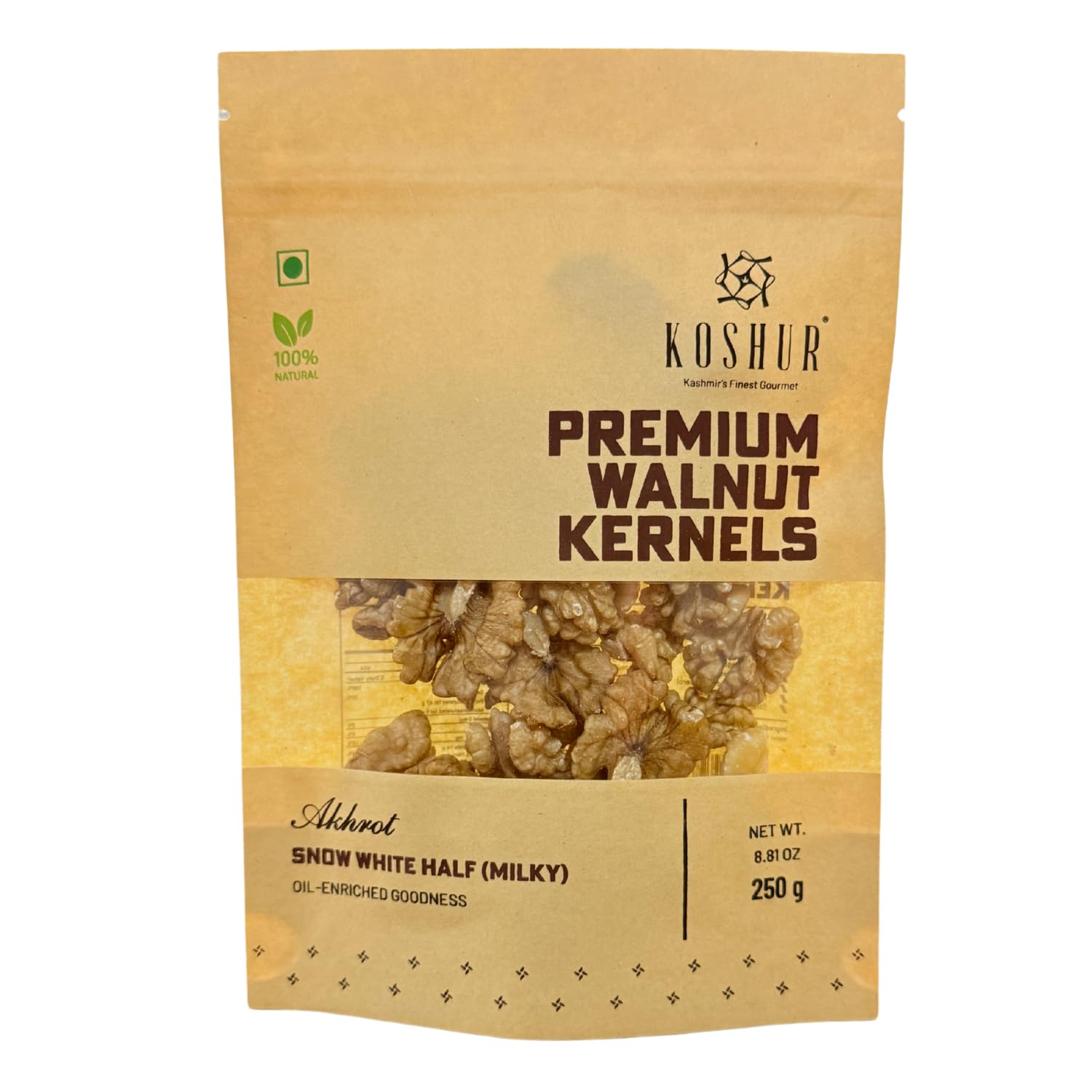 Koshur Kashmiri Walnut Kernels Snow White Half Milky 250g (Pack of 1), Pure & Natural Akhrot, High in Protein, Vitamins, Omega 3 Fatty Acids, Premium Dry Fruits and Nuts