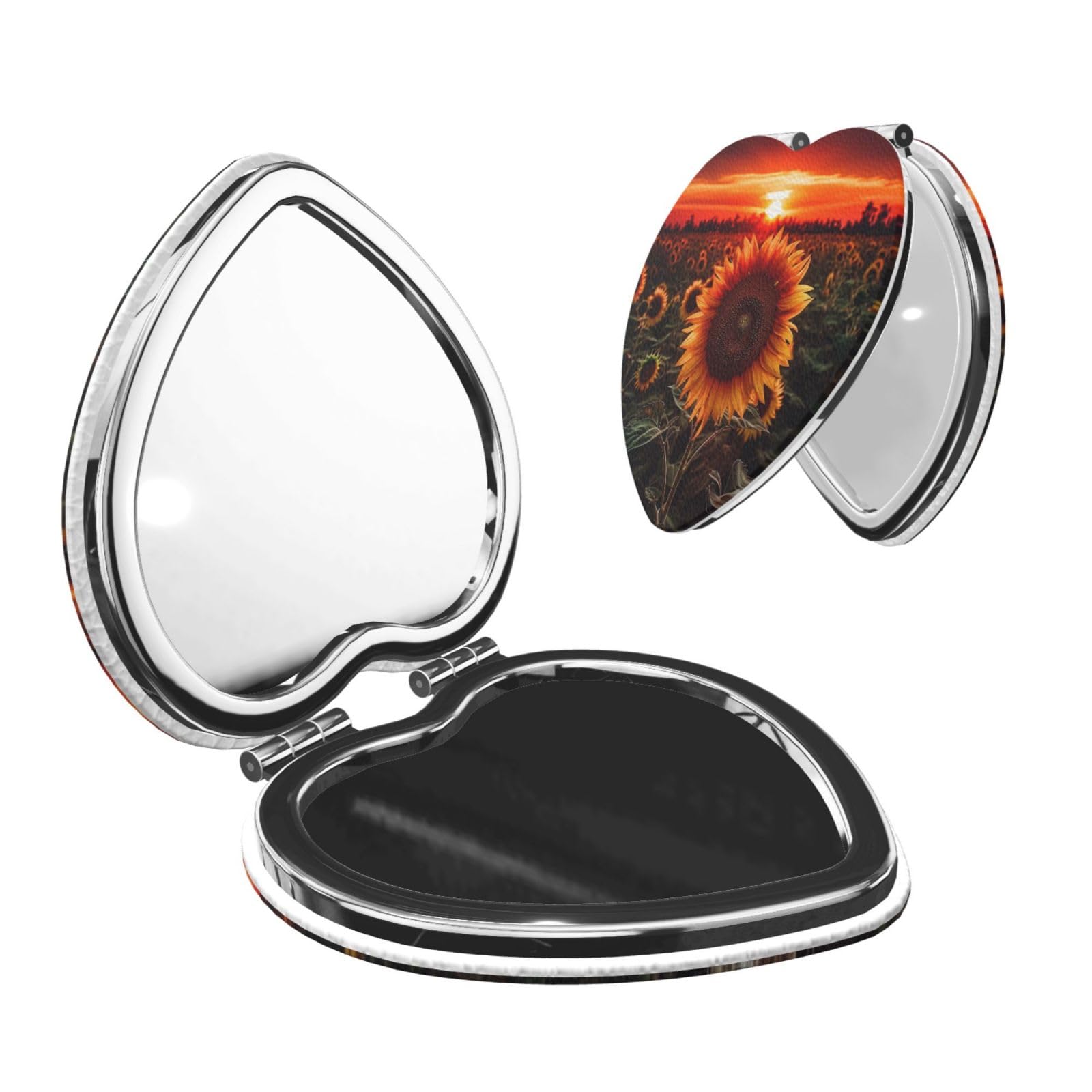 Sunset Sunflower Compact Mirrors for Women, Mini Folding Pocket Makeup Mirror with 2 X 1x Magnification Portable Travel Purse Mirror Gift for Birthday Mother's Day Party