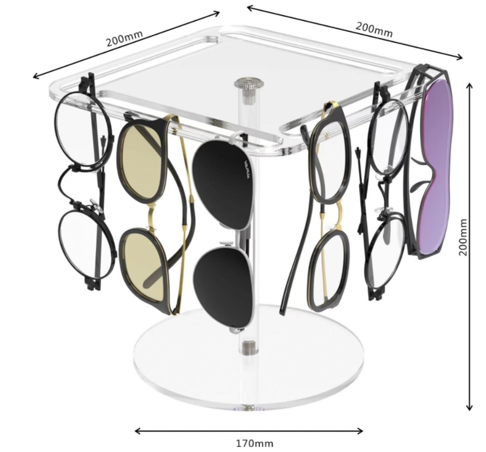 Porta Occhiali per Casa Espositore da Tavolo for Occhiali da Sole in Acrilico con Rotazione A 360° Organizer Occhiali da Sole(Black,20x20x20cm)