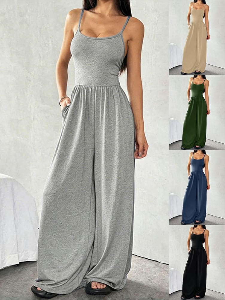 Tuta Intera Donna Lunga Tutina senza Maniche con Spalline Jumpsuit Elastica Tute Slim Fit Elegante Sexy Playsuit
