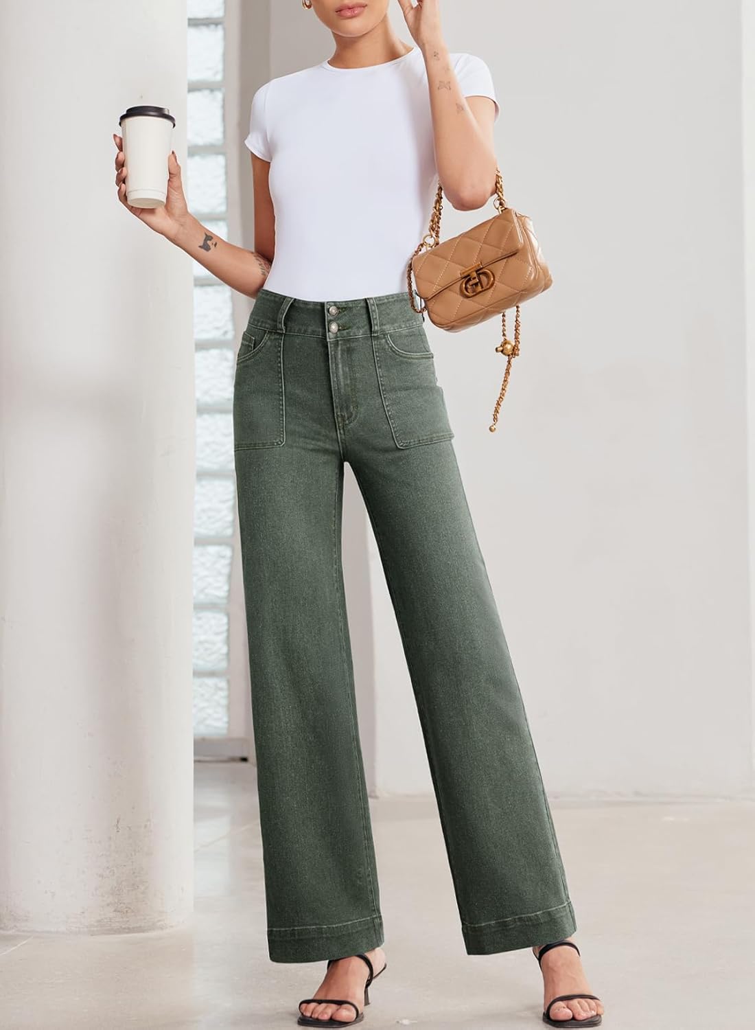 Sidefeel Women's Wide Leg Jeans High Waisted Stretchy Tummy Control Straight Leg Denim Pants - Image 5