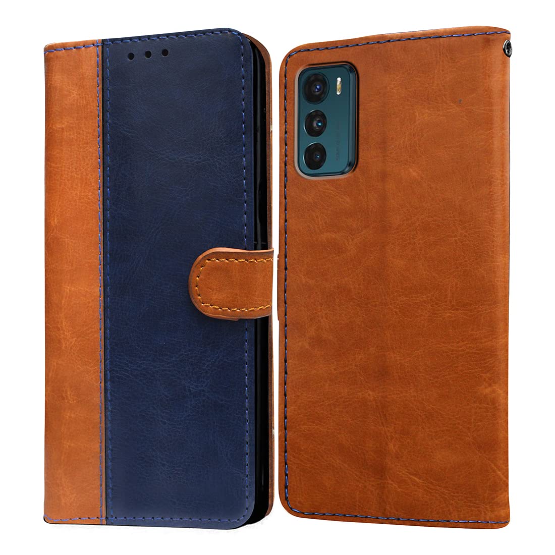 Casotec Flip Cover for Motorola Moto G42 4G | Premium Leather Finish | Inbuilt Pockets & Stand | Flip Case for Motorola Moto G42 4G (Camel and Blue) (B0BJK3GHH7) Amazon Price History, Amazon Price Tracker